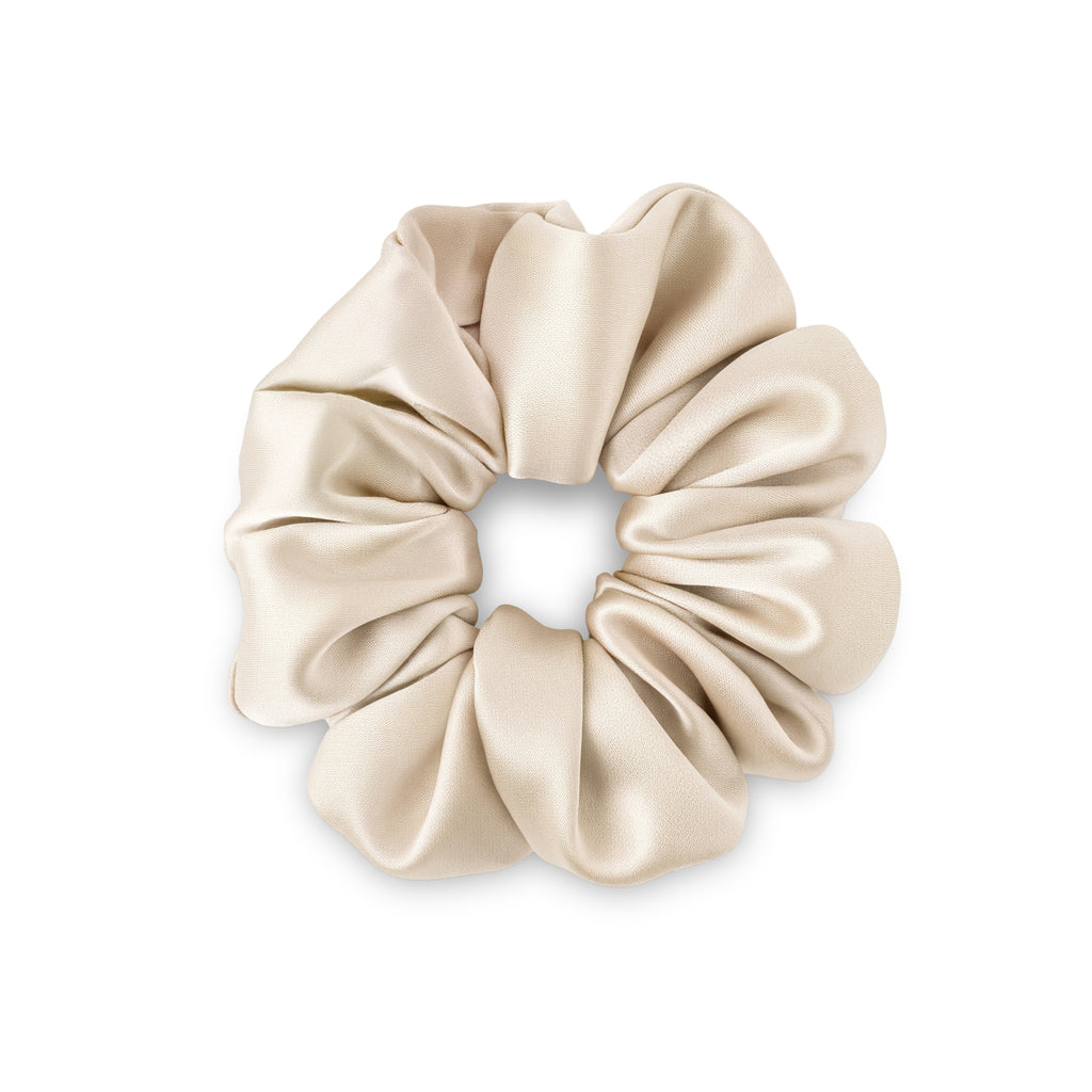 Scrunchie grande seda mulberry en cabello abundante, sin marcas ni tension - Mas Descanso