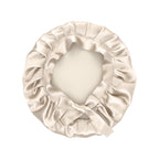 Turbante seda mulberry puesto en cabello, proteccion nocturna para pelo tratado - Mas Descanso