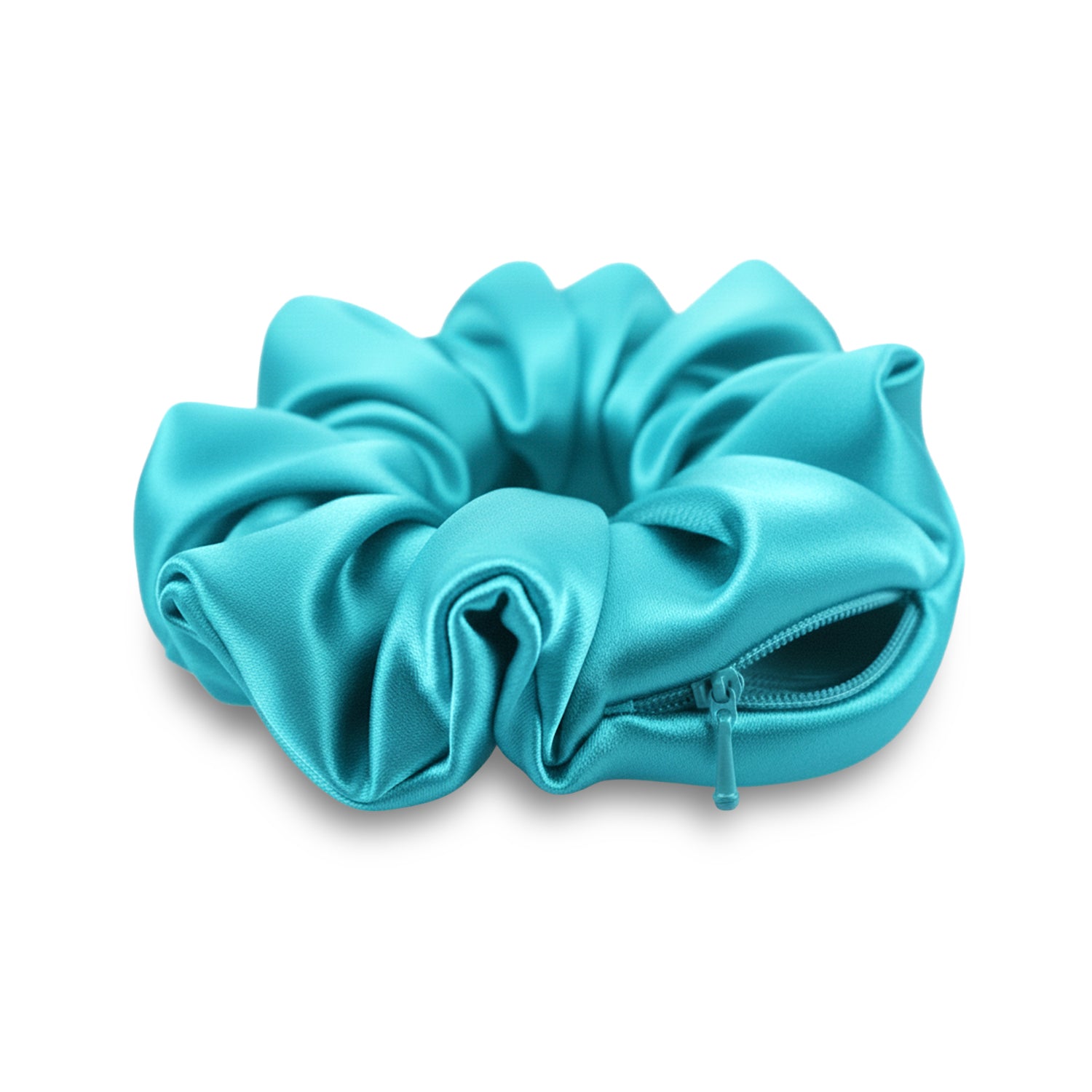 Detalle cierre oculto en scrunchie de seda mulberry - Mas Descanso Chile