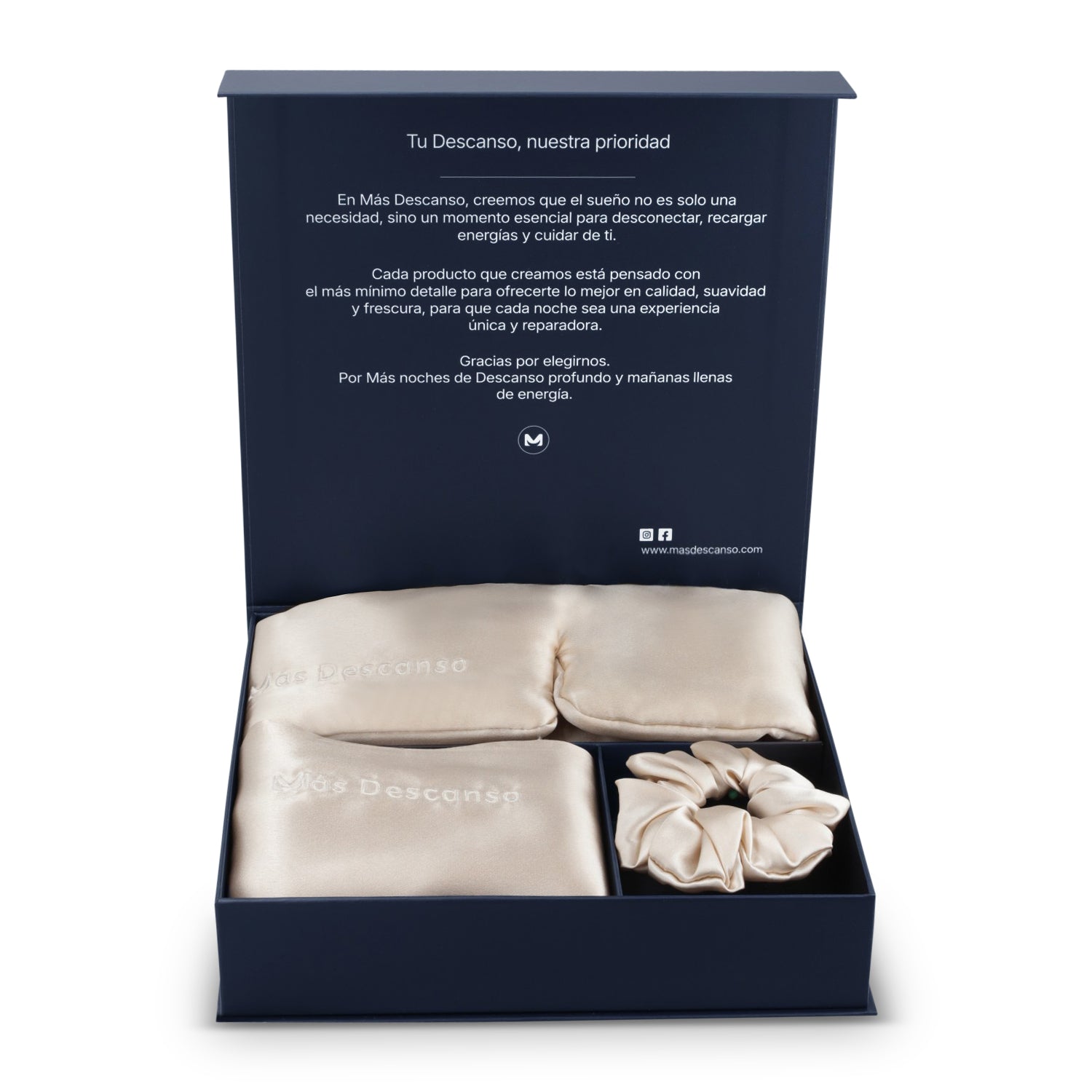 Caja Lujo Regalo 3 Compartimientos Magnetizada* de seda mulberry - Mas Descanso Chile