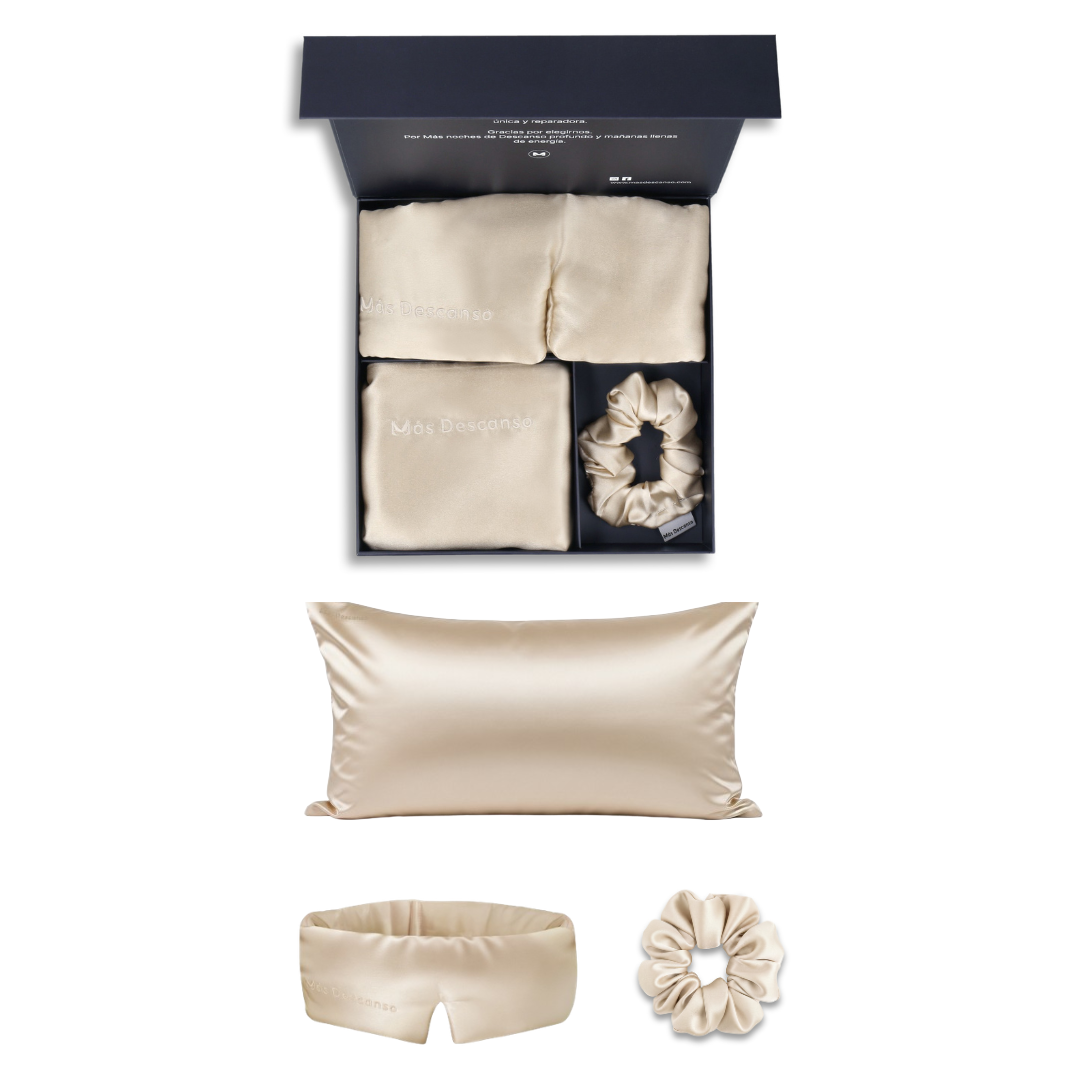Set de regalo premium de seda mulberry para el descanso - Mas Descanso Chile