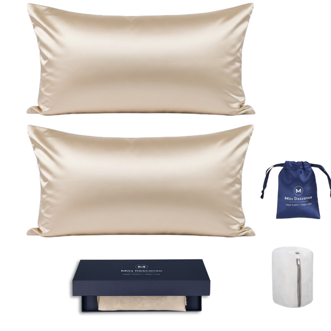 Pack 2 fundas de almohada seda King con bolsa de lavado de regalo - Mas Descanso Chile