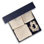 Interior caja regalo de lujo con productos de seda premium - Mas Descanso Chile