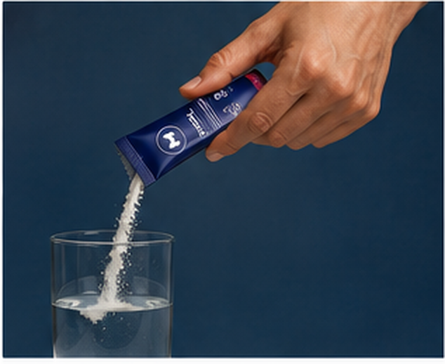 Sachet de RITUAL disolviéndose en un vaso de agua